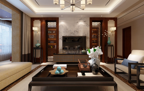 湖城大境五居室180平米新中式风格效果图-鲁班装饰设计师肖诗滢主笔