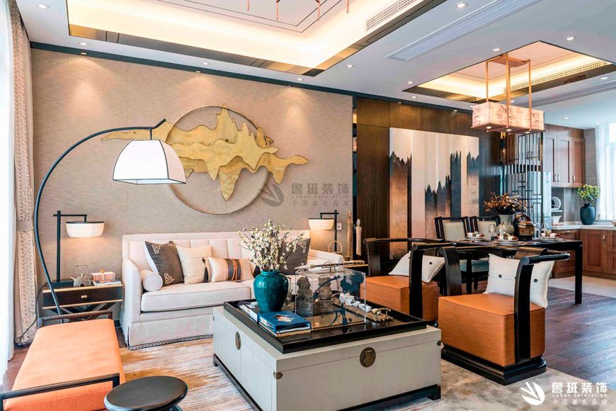 大华曲江公园世家,新中式风格效果图,沙发背景墙设计