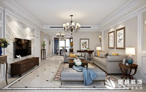 金水湾四居室170平米美式风格效果效图-鲁班装饰设计师王盟主笔
