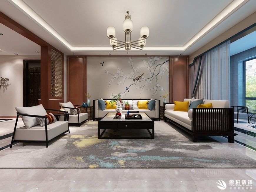 枫林九溪,新中式风格,客厅沙发背景墙设计