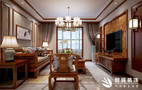 铭城国际社区三居室150平米新中式风格效果图-鲁班装饰设计师常建敏主笔