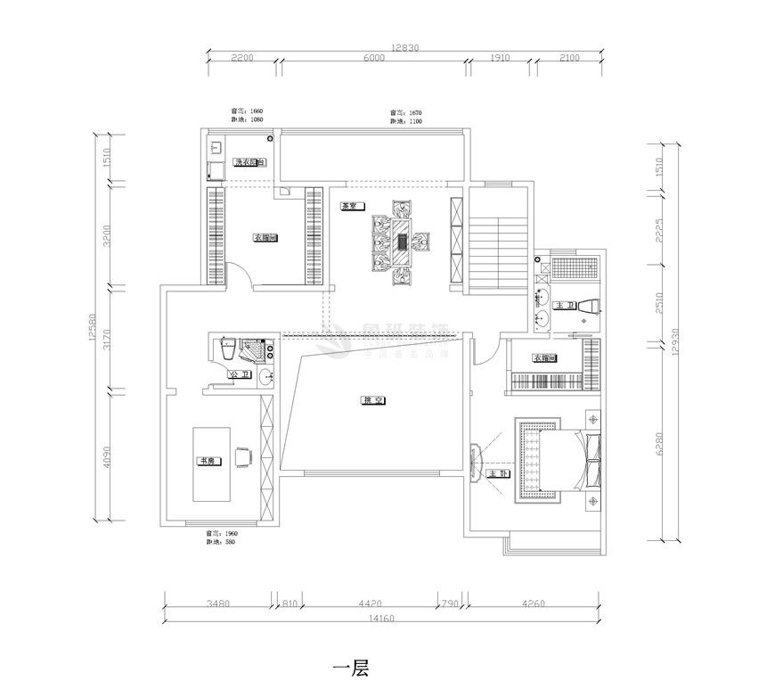 秦汉佳苑,新中式风格,二层户型图