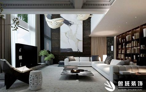 水岸新城别墅700平米现代简约效果图-鲁班装饰设计师潘磊主笔