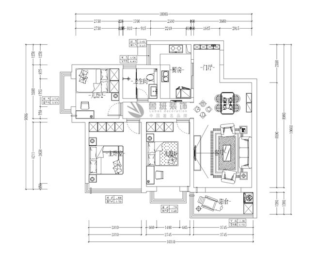 西安丹轩梓园115㎡三居室美式风格装修效果图-金小磊设计作品1